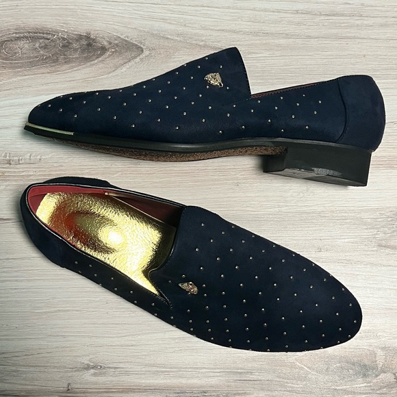CMM Men's Pointed Toe Rivet Dress Shoes Glitter Loafers - Picture 2 of 3